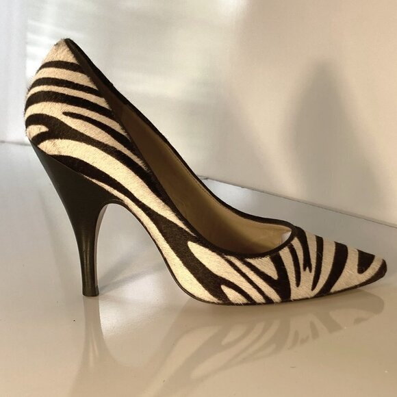 Talbots SZ 7  Naomi calf hair leather zebra print stiletto heels artsy formal - Picture 4 of 9